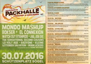 Hier das Programm zum PACKHALLE Open Air am 30.07.2016 in Soegel!